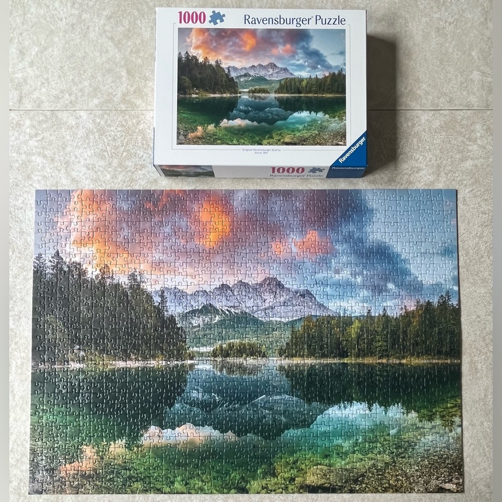Ravensburger Zugspitze Lake at the Eibsee, Germany Puzzle 1000 Pieces EUC